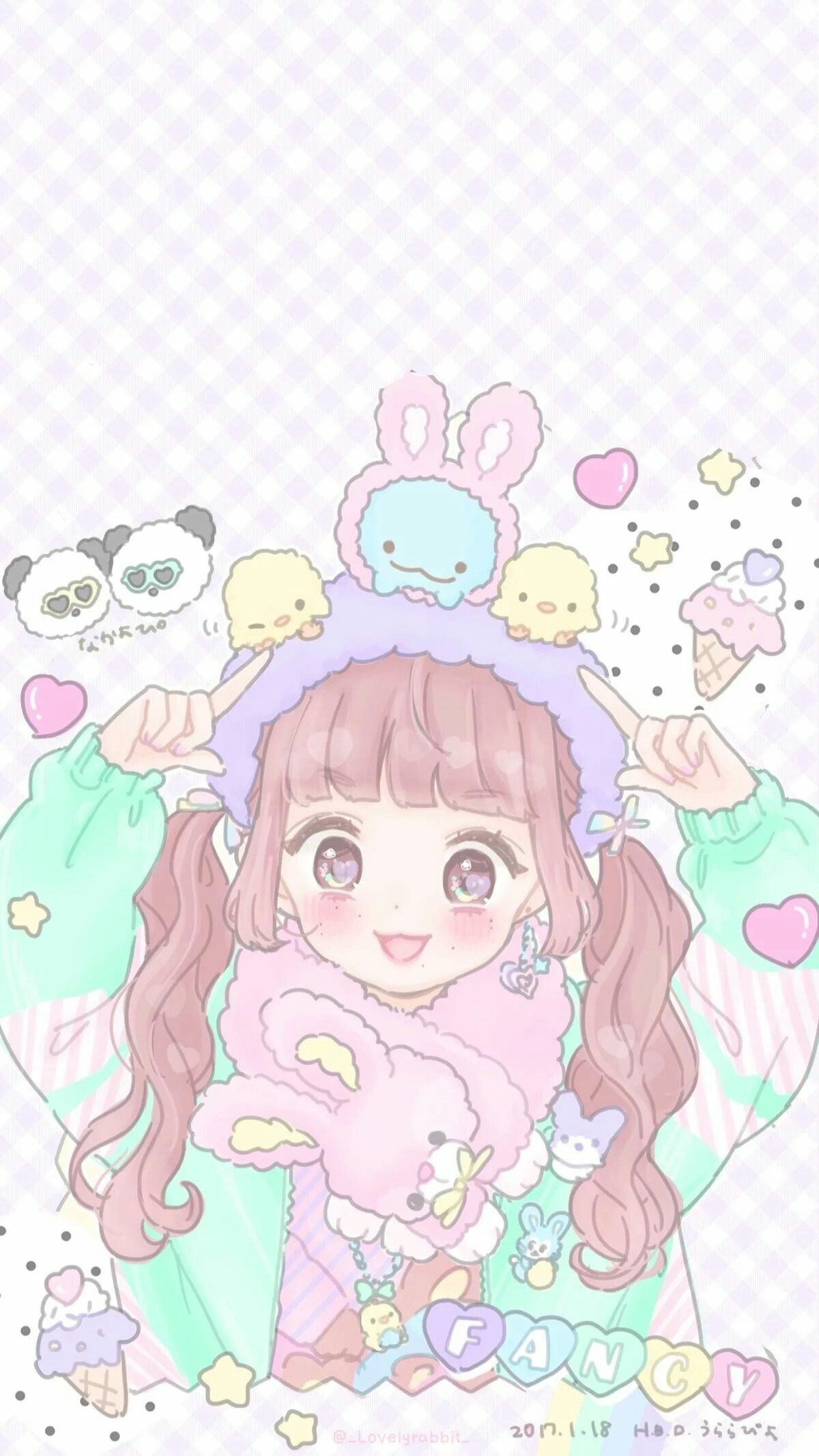 Kawaii Cute Wallpaper Cartoon Pink Anime Illustration Clip Art Wallpaperuse