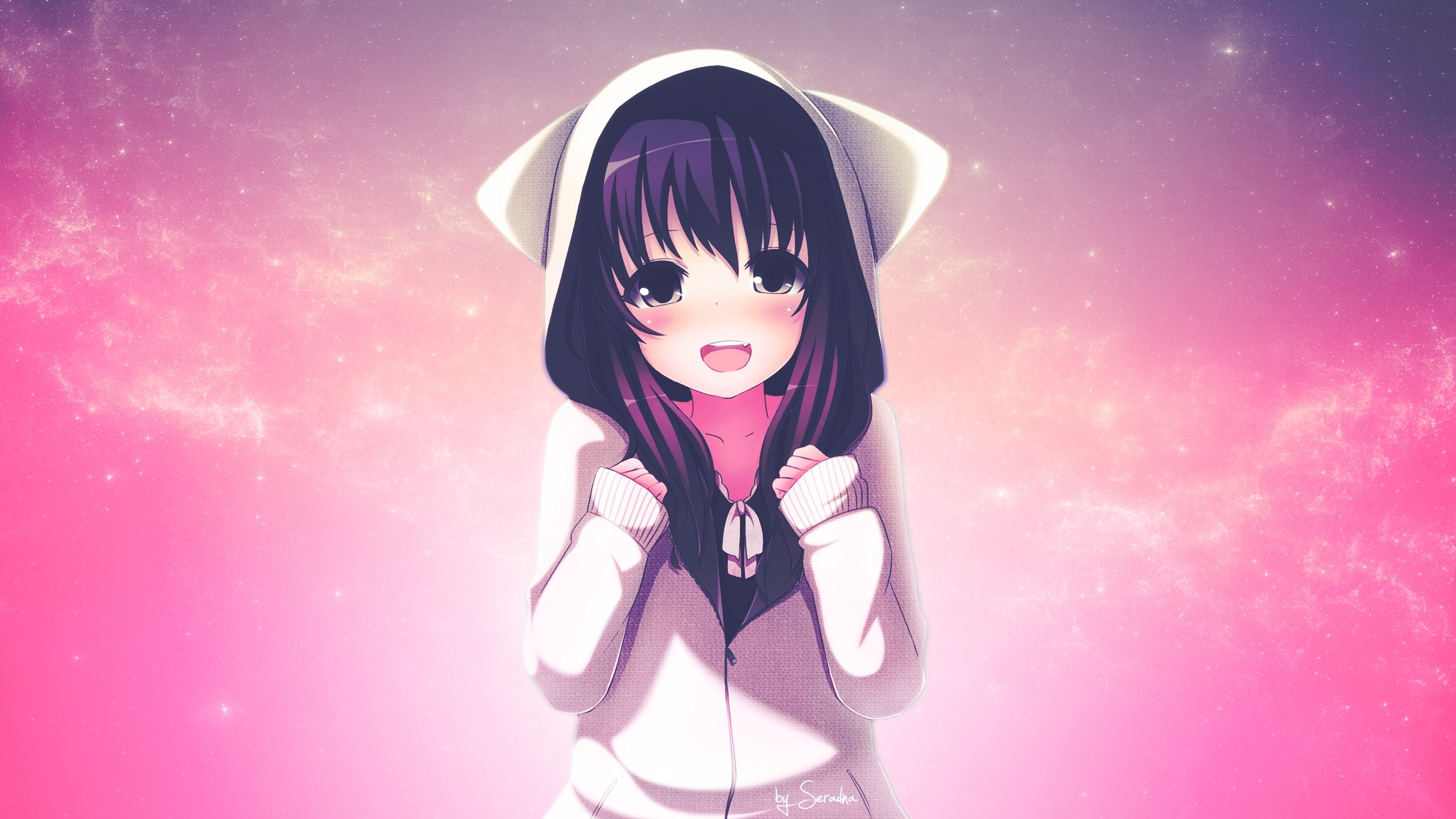 kawaii wallpaper,anime,cartoon,cg artwork,pink,black hair