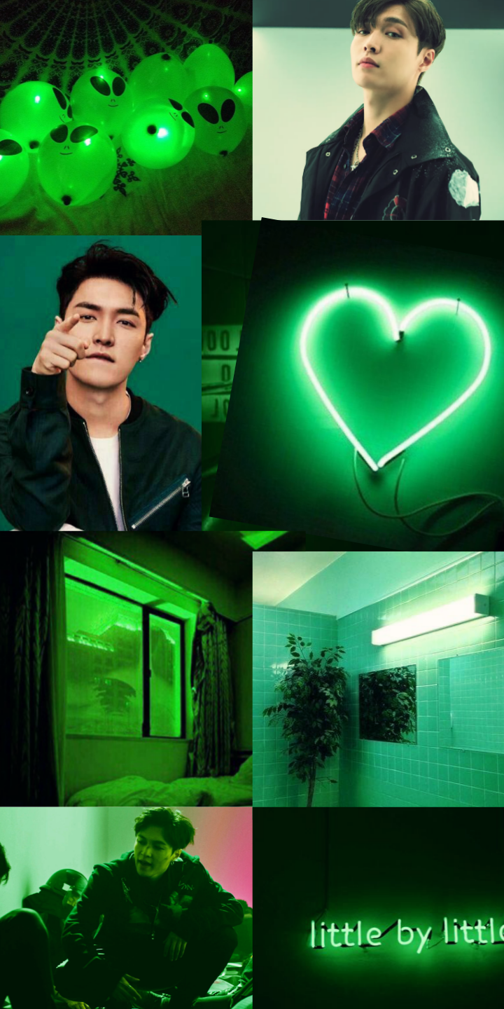 exo wallpaper,green,fictional character,graphic design,art,collage