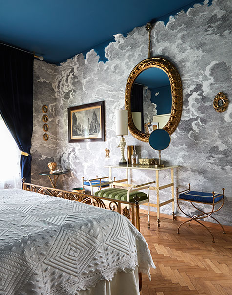 fond d'écran nuage fornasetti,chambre,meubles,bleu,design d'intérieur,propriété