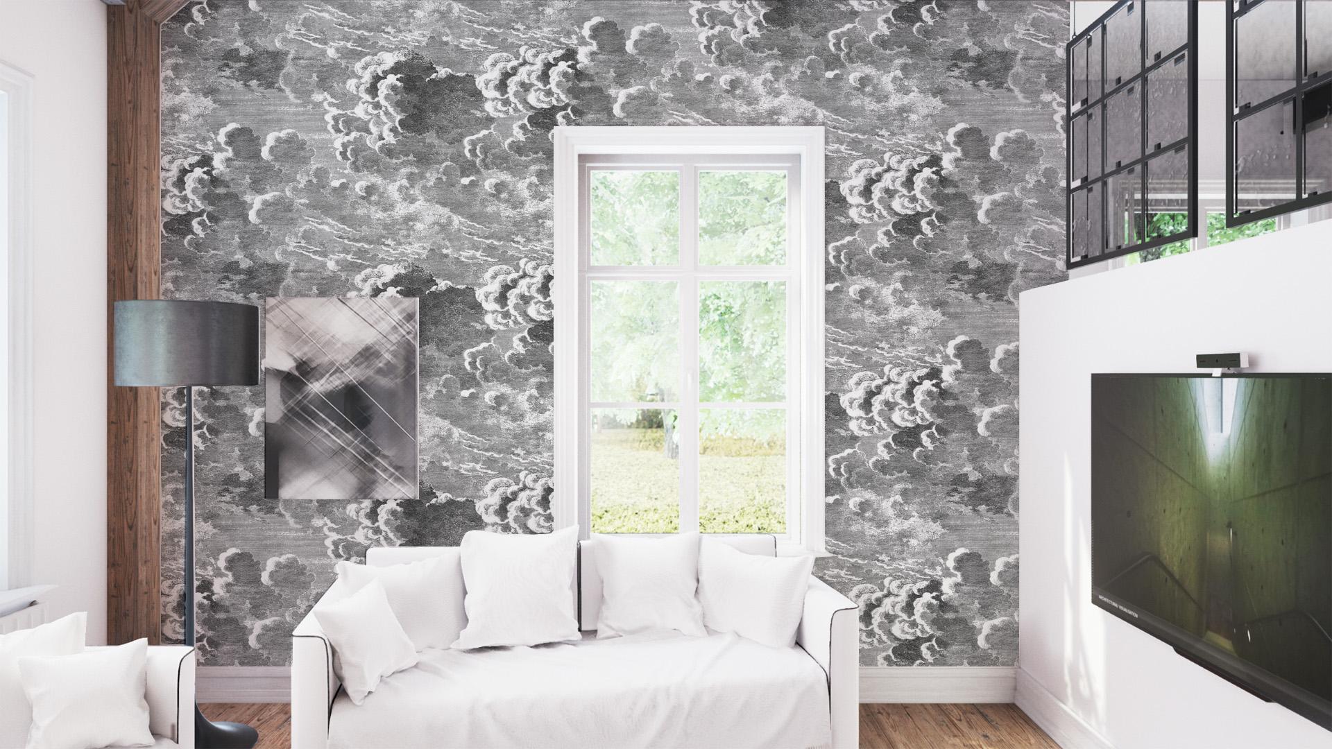 fornasetti cloud wallpaper,wallpaper,wall,room,green,interior design