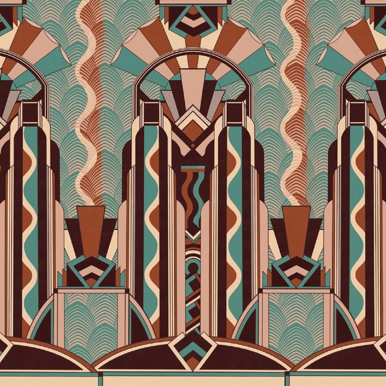 art deco style wallpaper,green,turquoise,brown,pattern,design