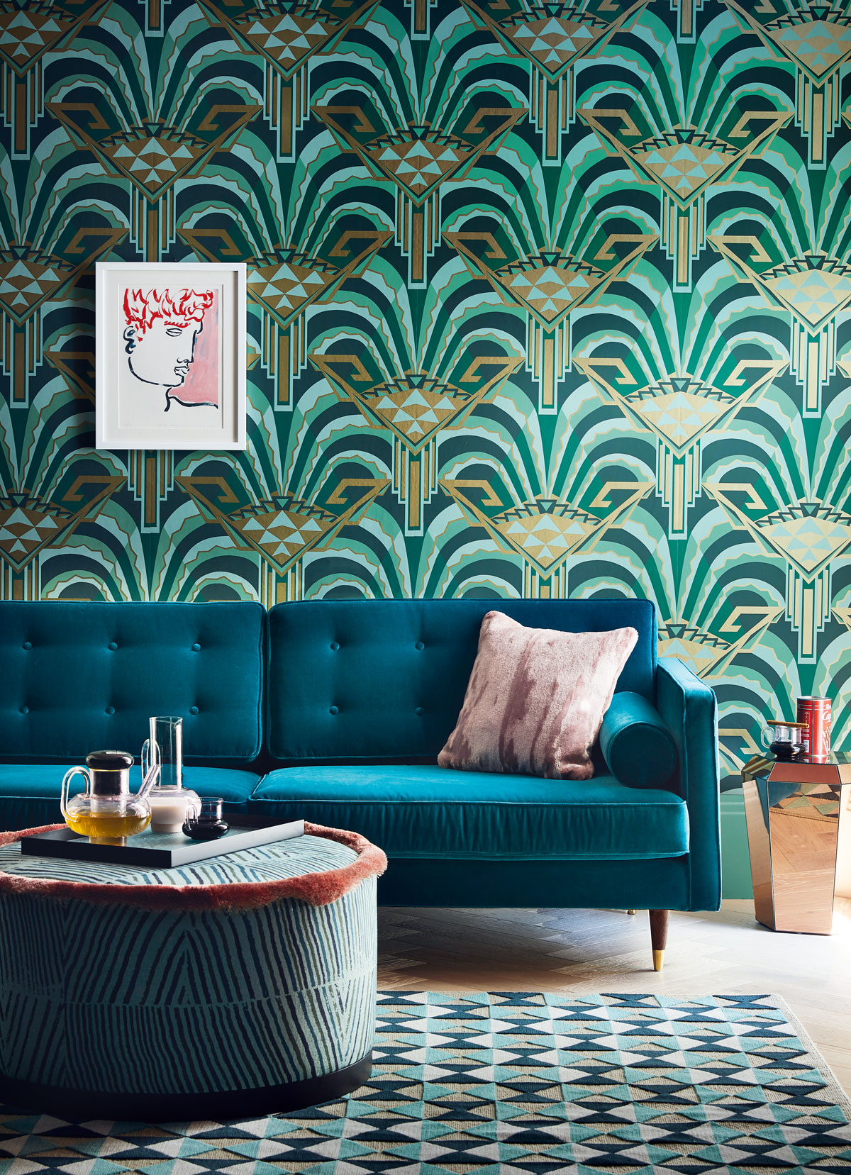 art deco style wallpaper,turquoise,green,wallpaper,blue,room