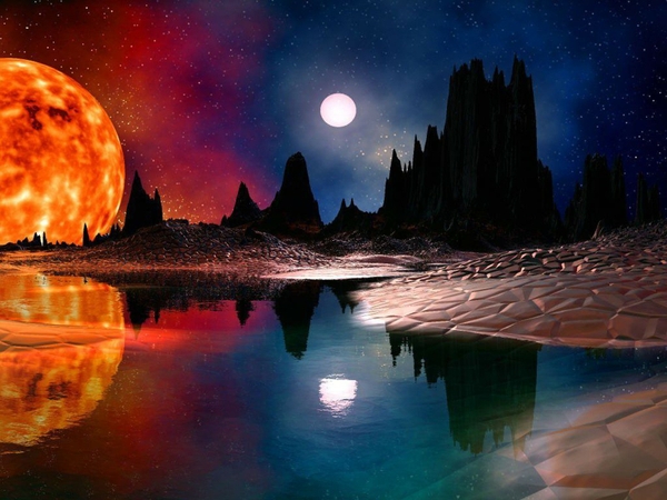 sun moon wallpaper,nature,sky,reflection,natural landscape,world