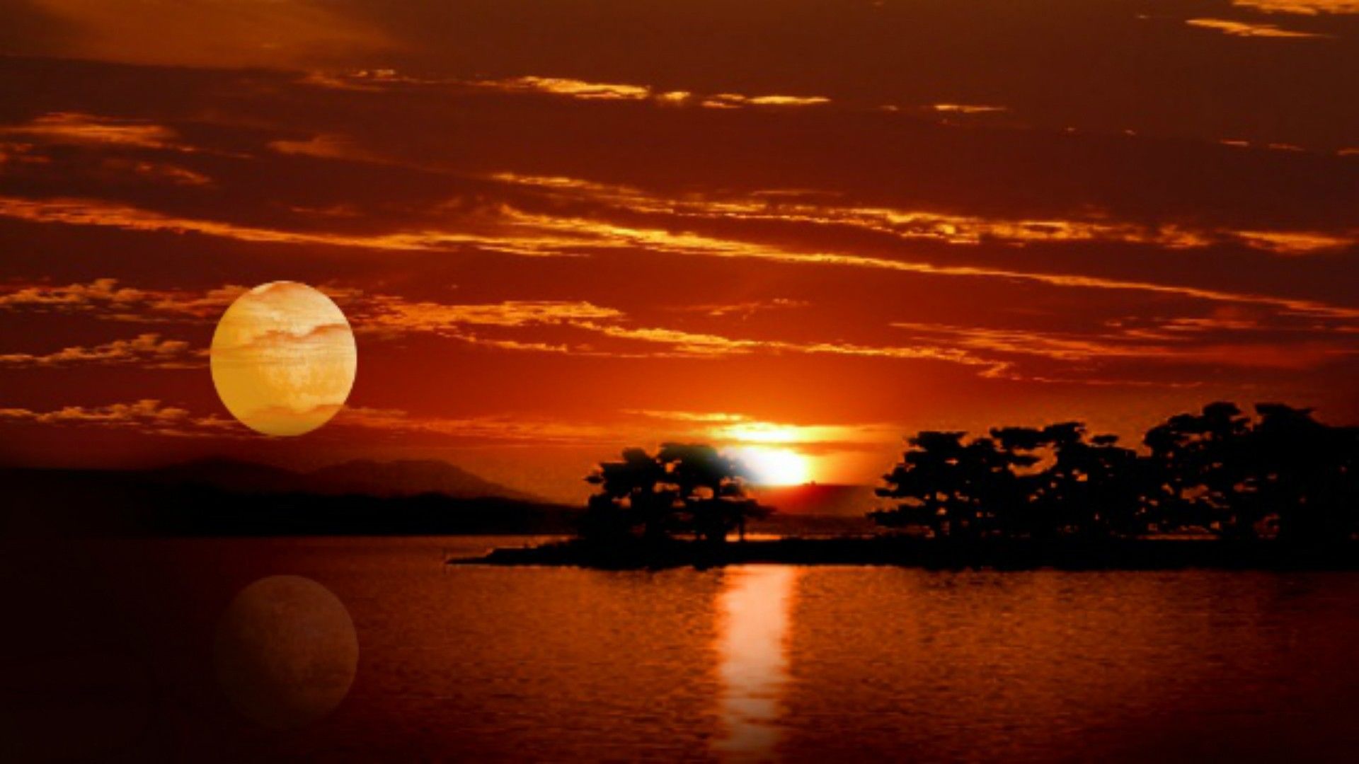 sun moon wallpaper,sky,afterglow,sunset,horizon,sunrise