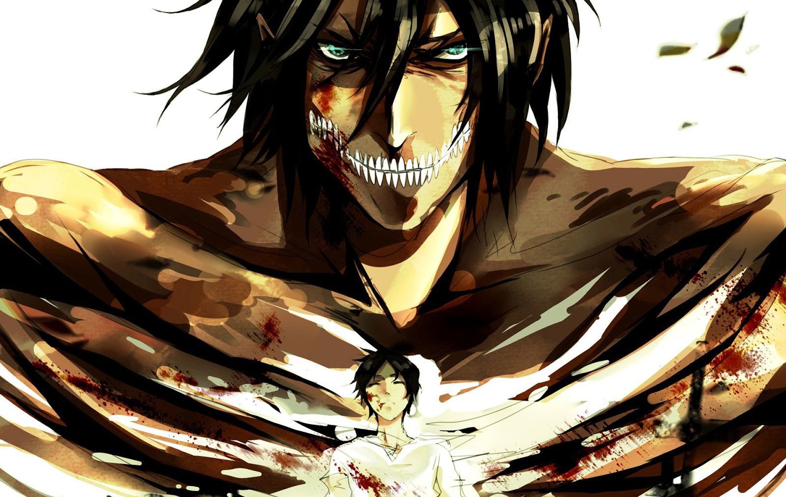 attacco su carta da parati titan eren,anime,cg artwork,cartone animato,capelli neri,bocca