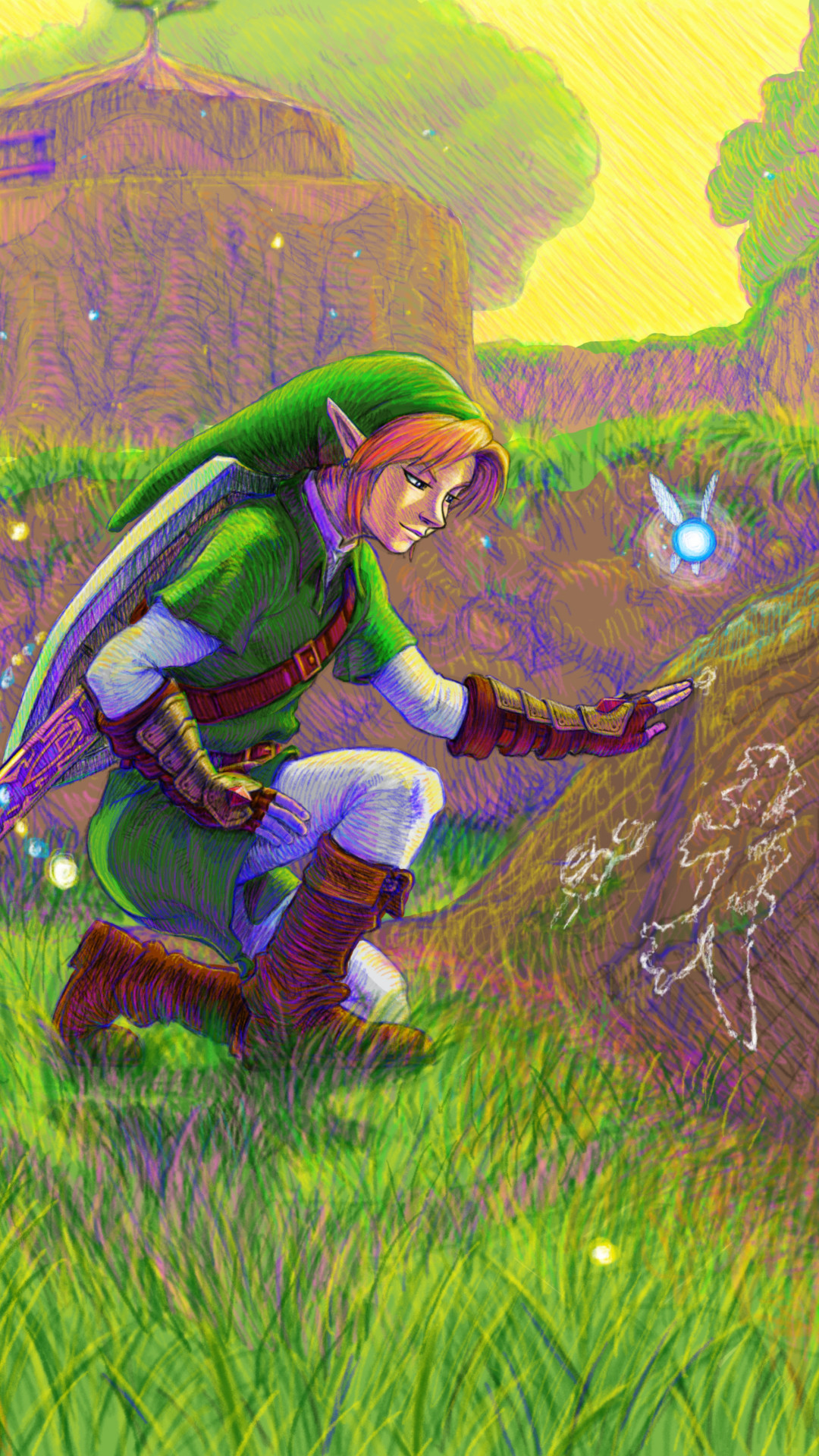 ocarina of time wallpaper,grass,illustration,painting,fictional character,plant