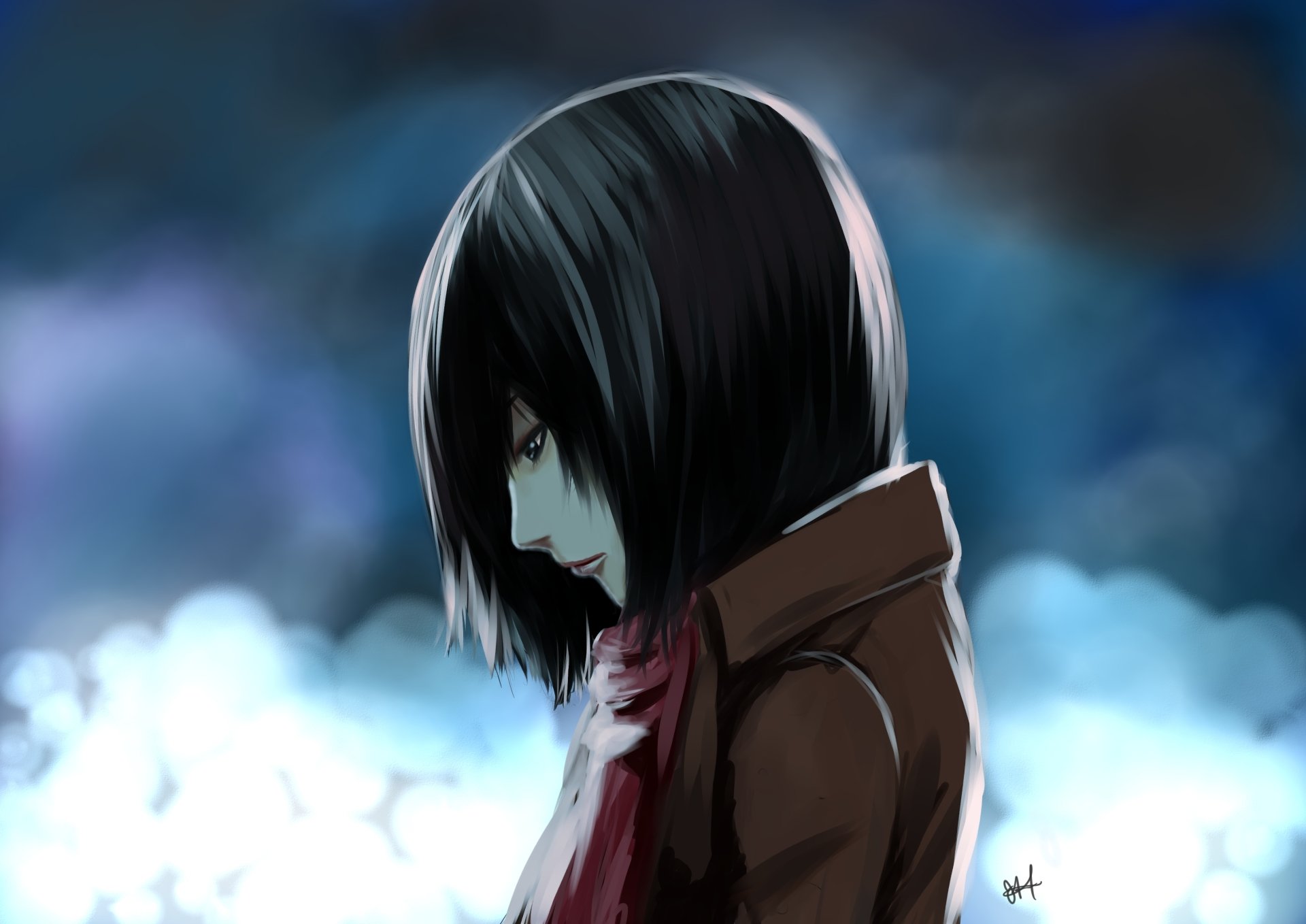 ataque al titán fondo de pantalla mikasa,cabello,anime,cabello negro,cg artwork,peinado