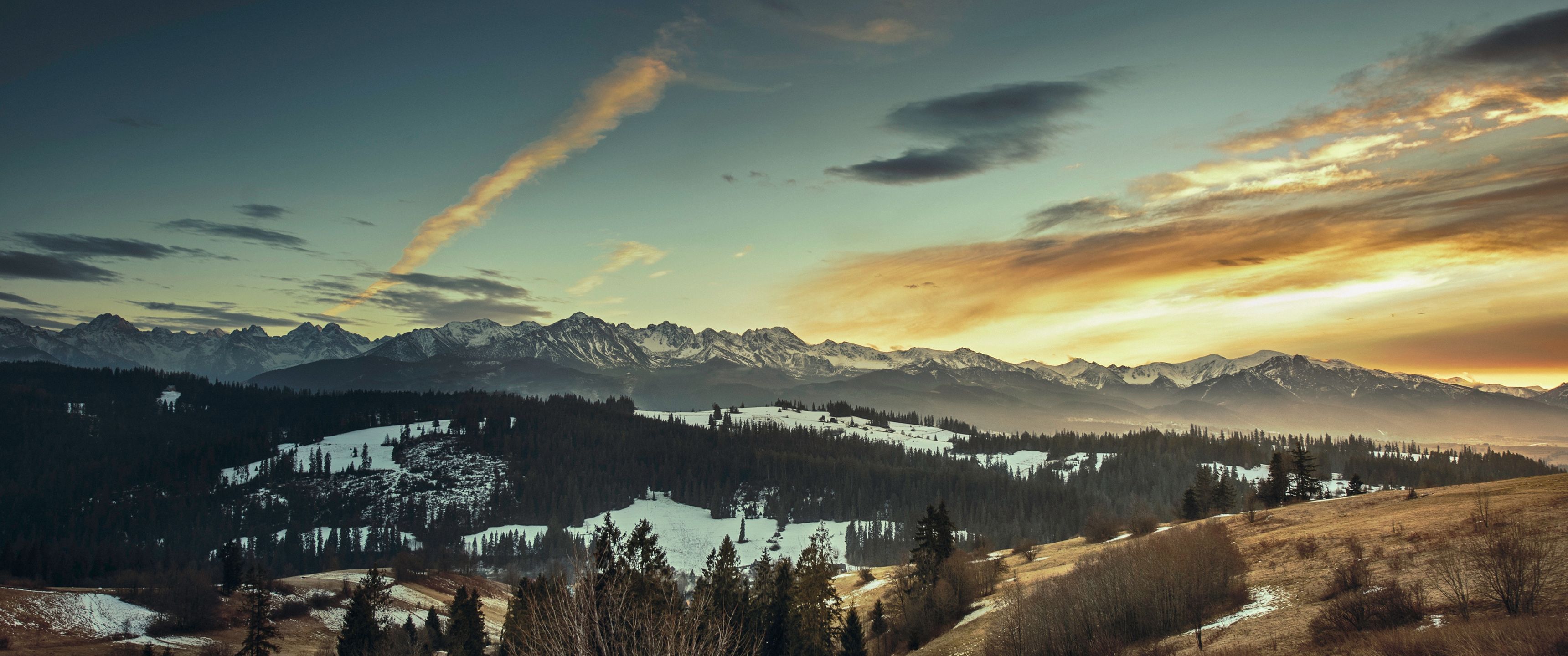 carta da parati ultra ampia 3440x1440,cielo,montagna,nube,natura,inverno