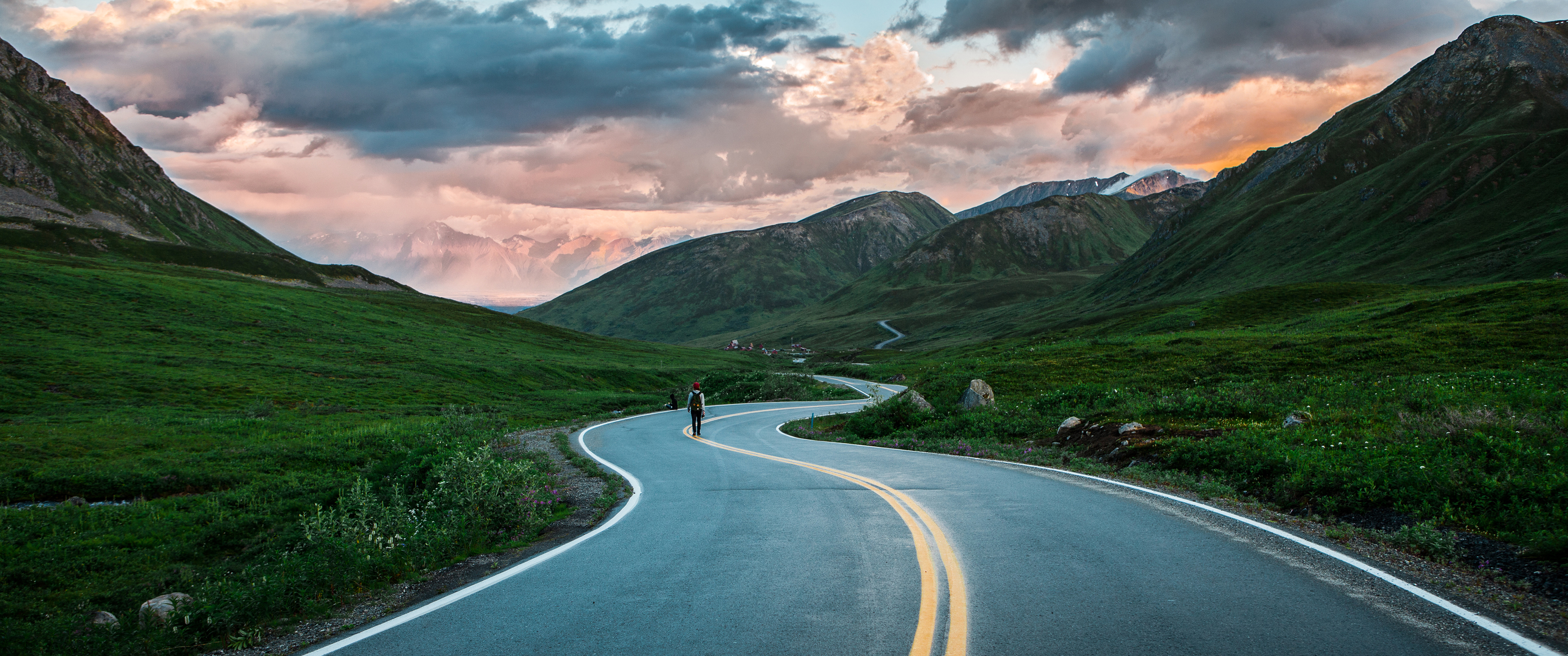 ultra wide wallpaper 3440x1440,road,mountainous landforms,highland,natural landscape,nature