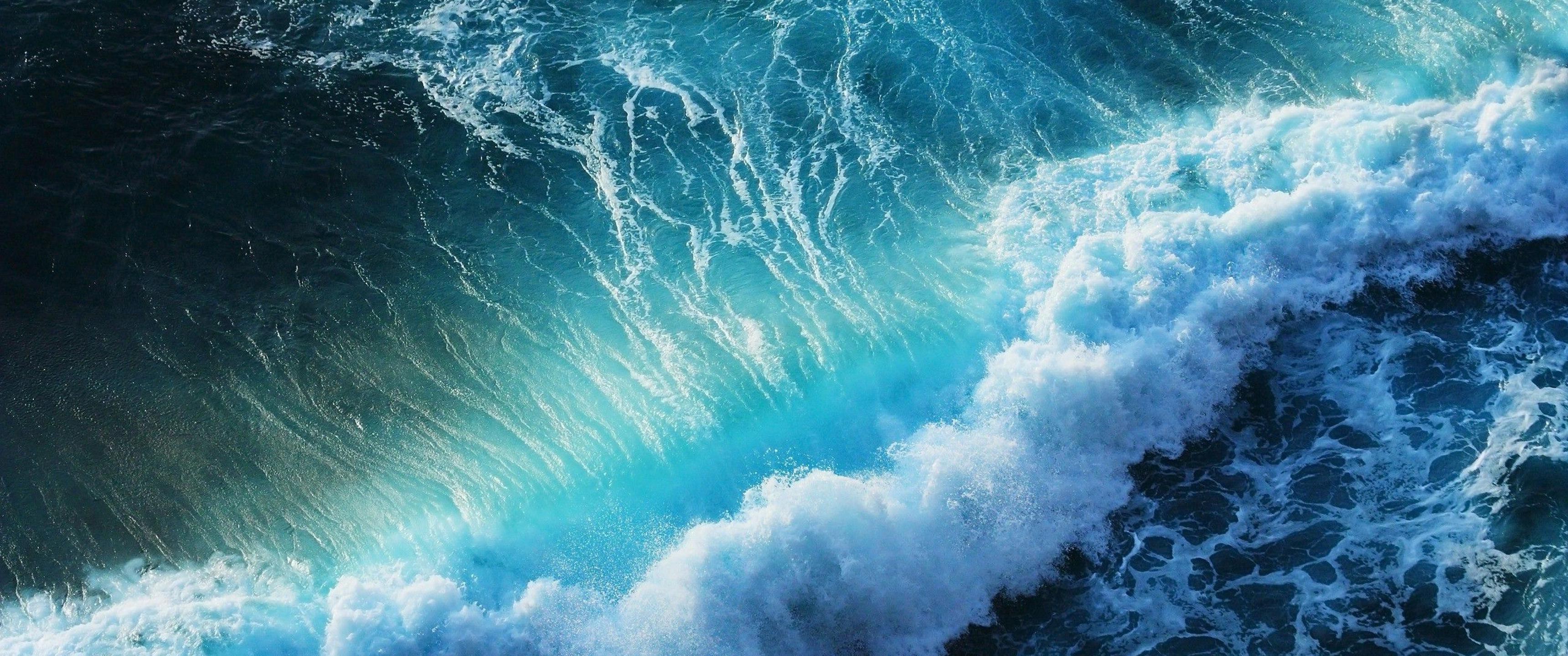 超ワイド壁紙3440x1440,波,青い,水,空,風の波