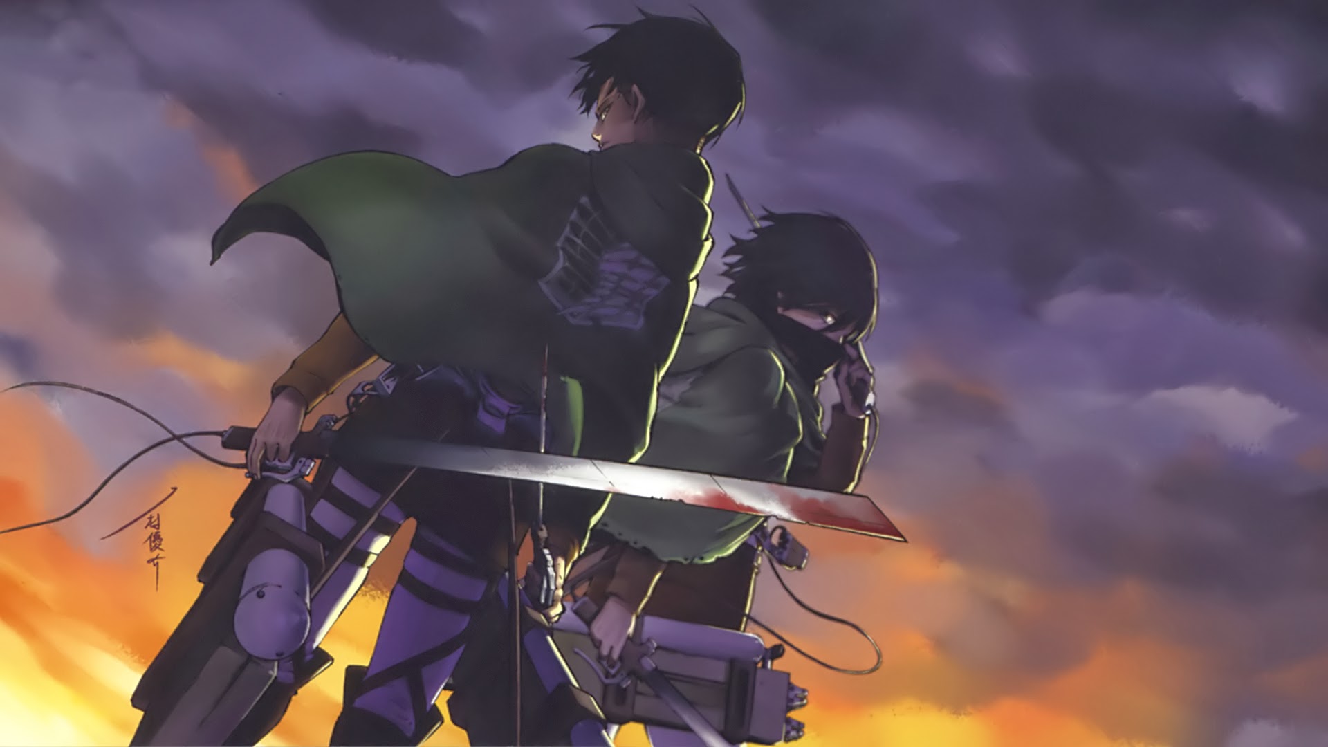 levi ackerman wallpaper hd,anime,cg artwork,sky,black hair,fictional character