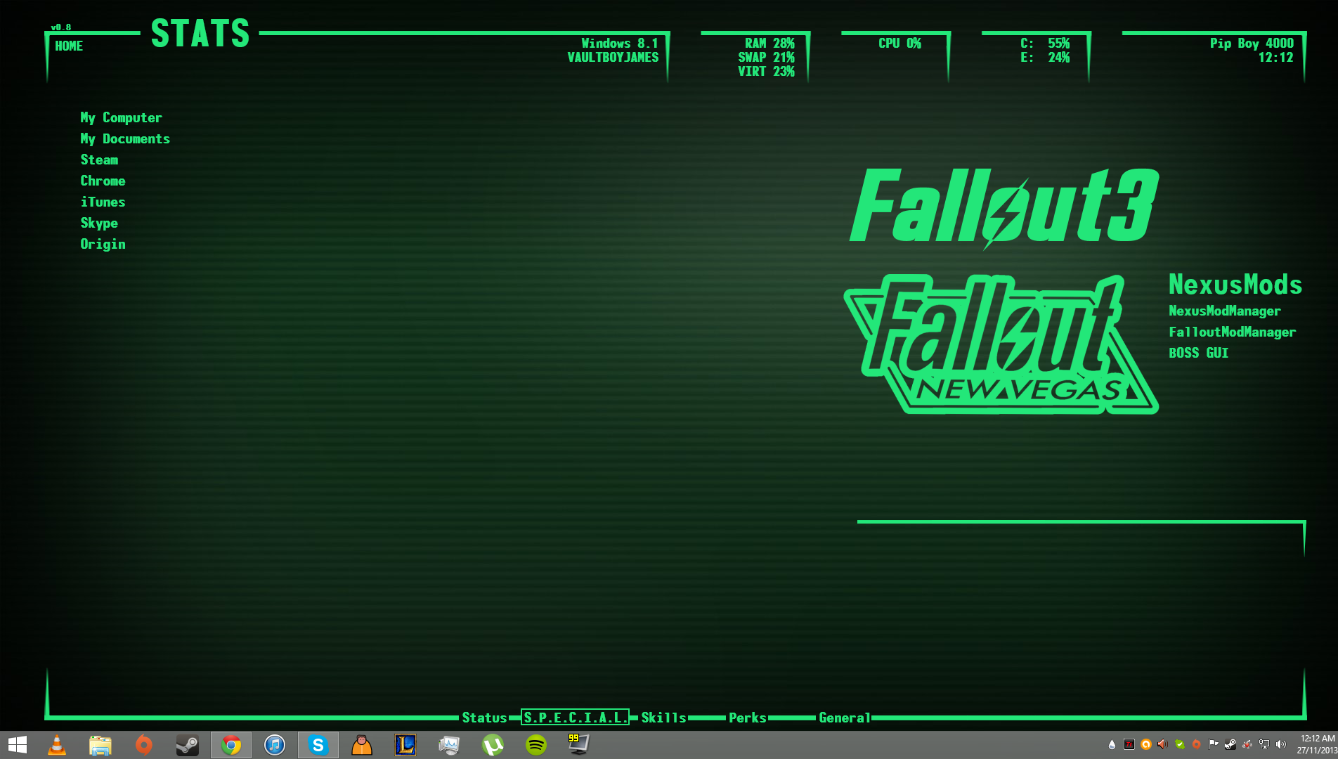 pip boy wallpaper,green,text,screenshot,pc game,font