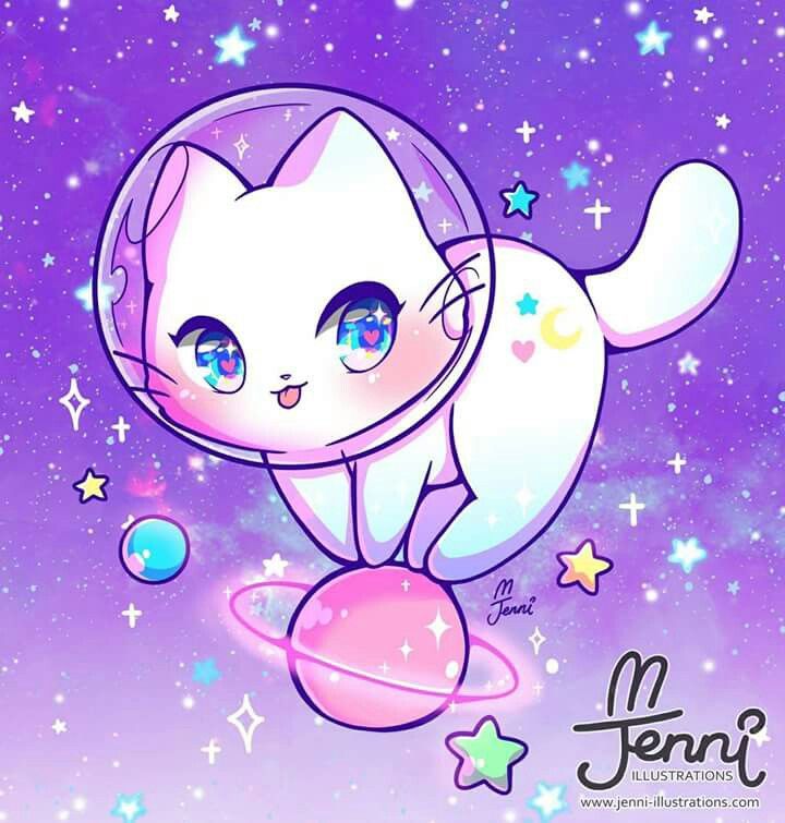 kawaii cat wallpaper,dibujos animados,violeta,personaje de ficción,ilustración,estrella