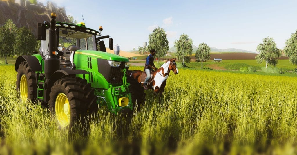 farming simulator wallpaper,tractor,field,farmworker,agricultural machinery,grassland