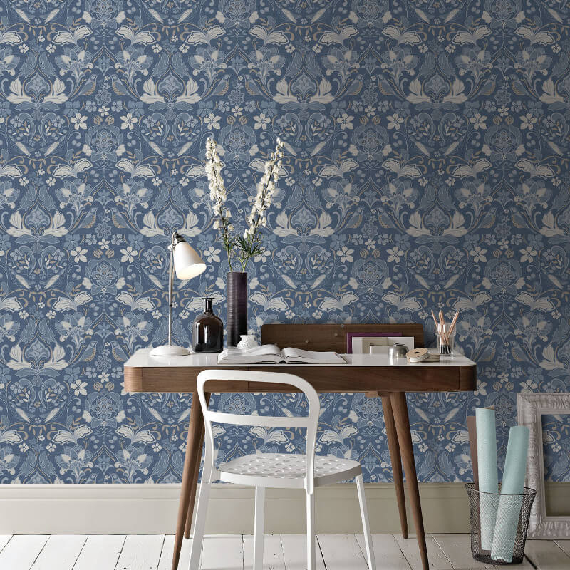 denim blue wallpaper,wallpaper,table,wall,furniture,room