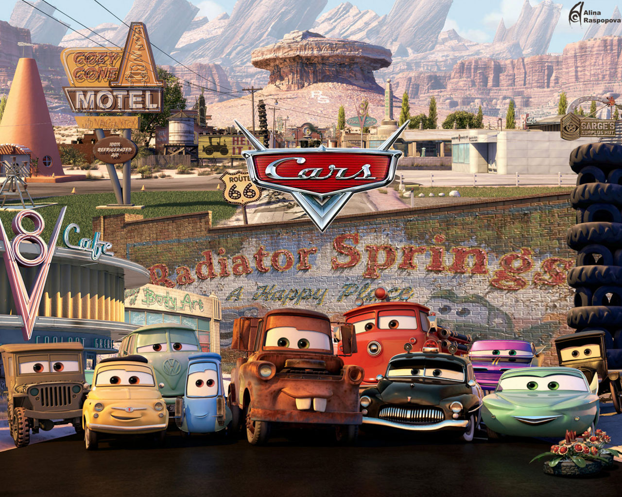 cars movie wallpaper,motor vehicle,transport,mode of transport,vehicle,animated cartoon