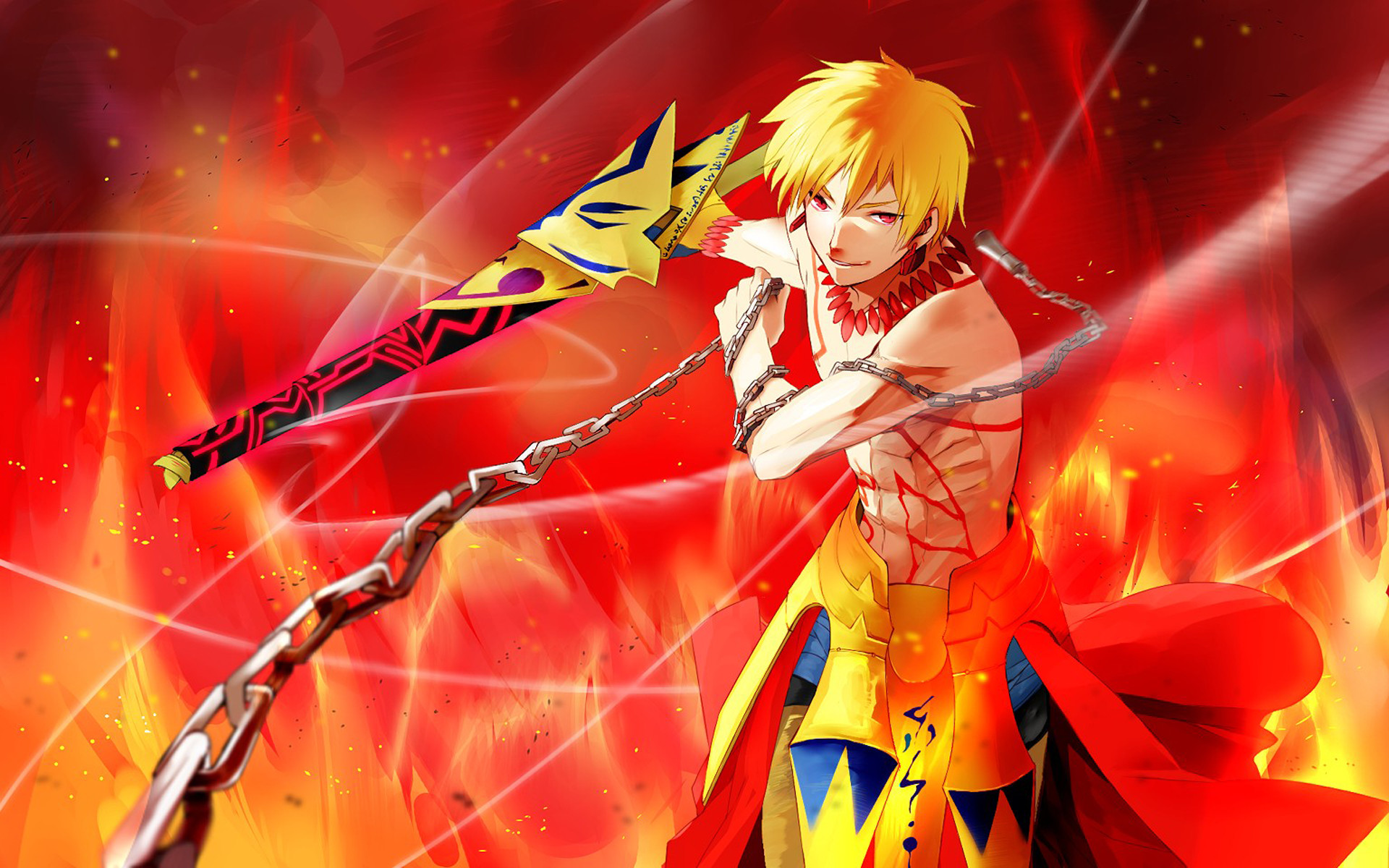 sfondo di destino di gilgamesh,anime,cg artwork,rosso,cartone animato,arancia