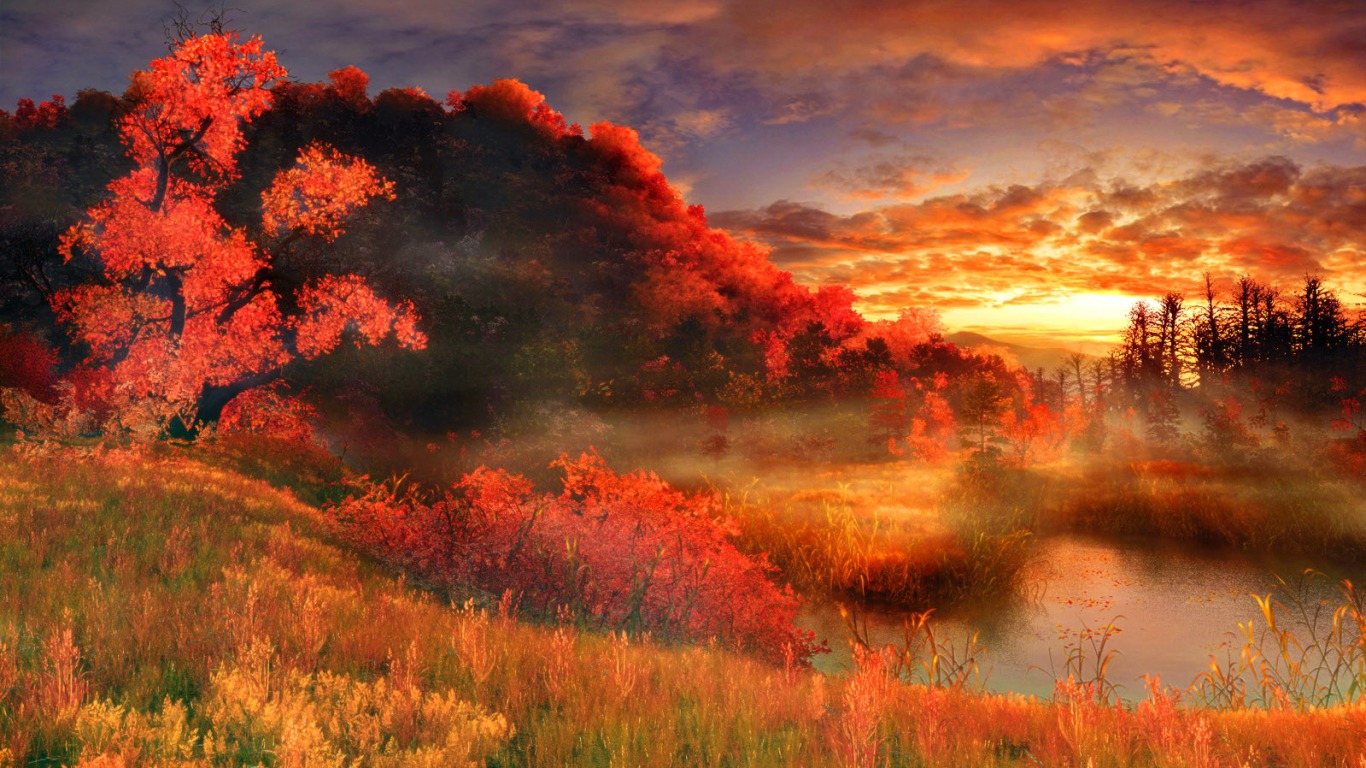 fond d'écran 1366 x 786 hd,la nature,paysage naturel,ciel,rouge,prairie