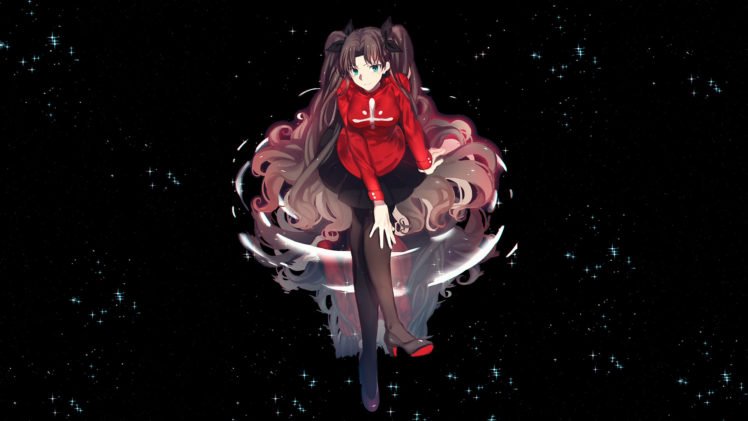 papier peint rin tohsaka,rouge,anime,rose,oeuvre de cg,dessin animé