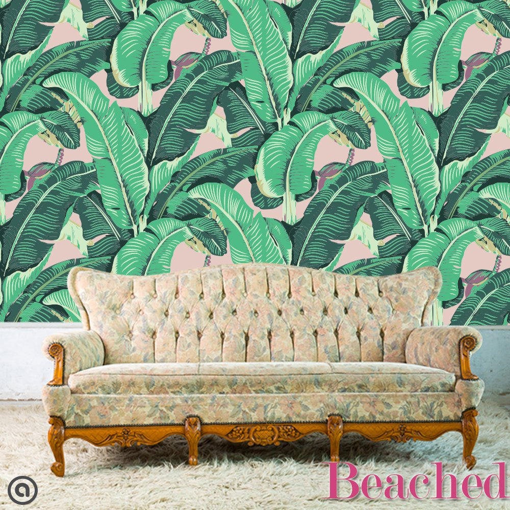 banana leaf removable wallpaper,leaf,couch,furniture,outdoor furniture,sofa bed