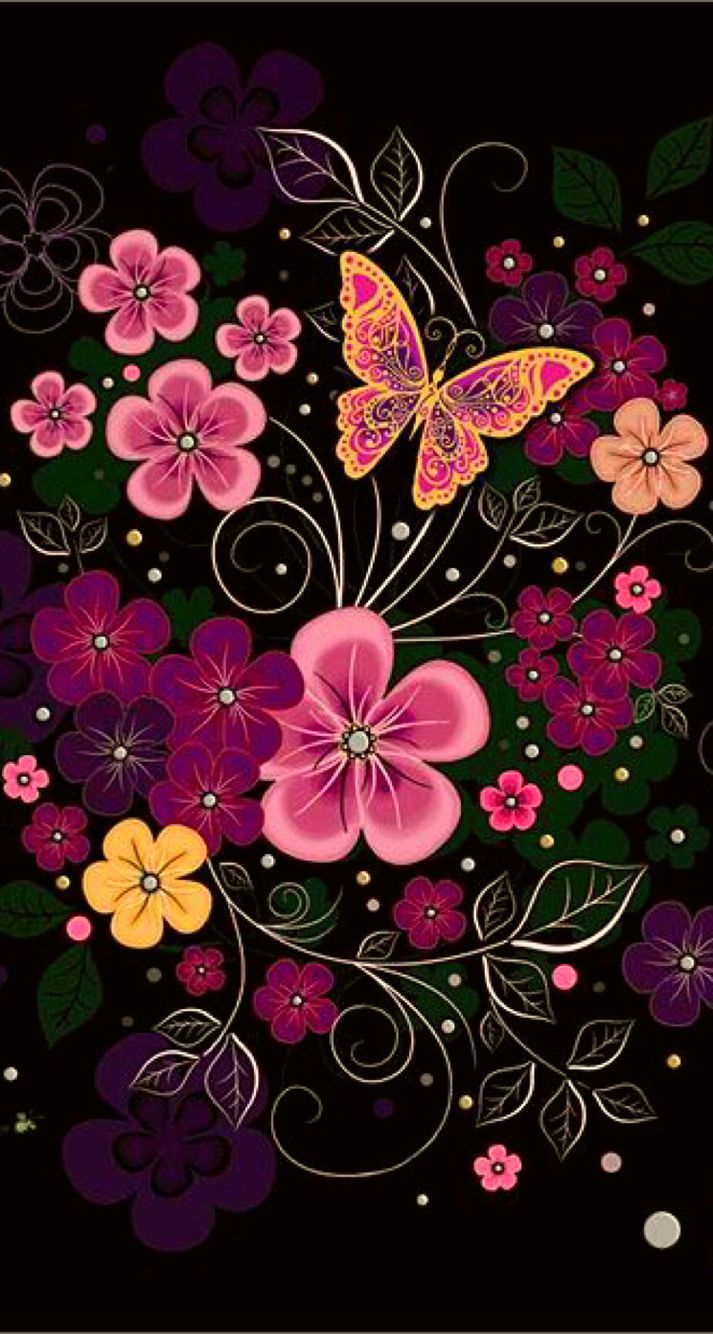 papier peint papillon mignon,rose,modèle,fleur,violet,art floral