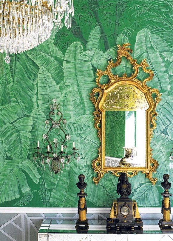 Palm Leaf Wallpaper Green Gold Mirror WallpaperUse