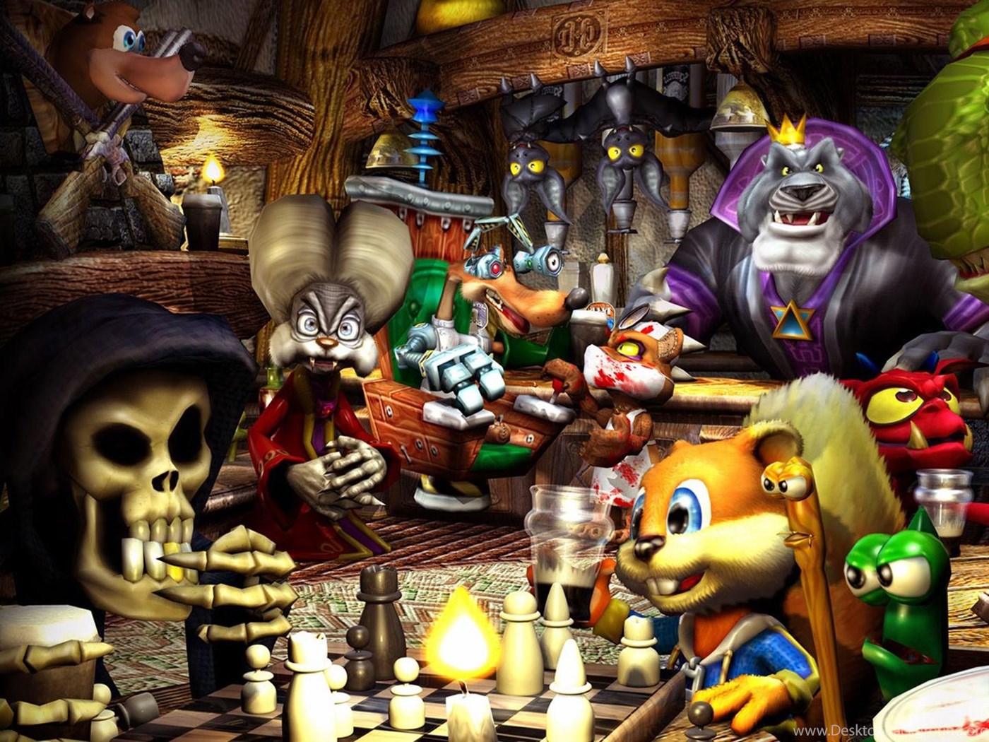 conkers bad fur day wallpaper,action adventure spiel,computerspiel,spiele,animierter cartoon,erfundener charakter