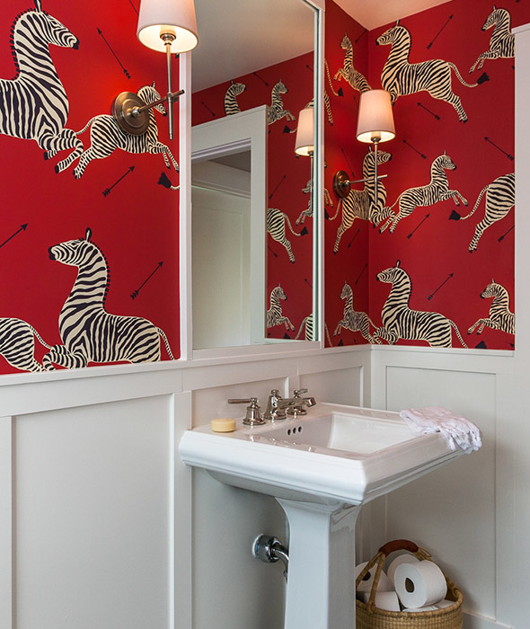 red zebra wallpaper,room,wall,bathroom,interior design,wallpaper