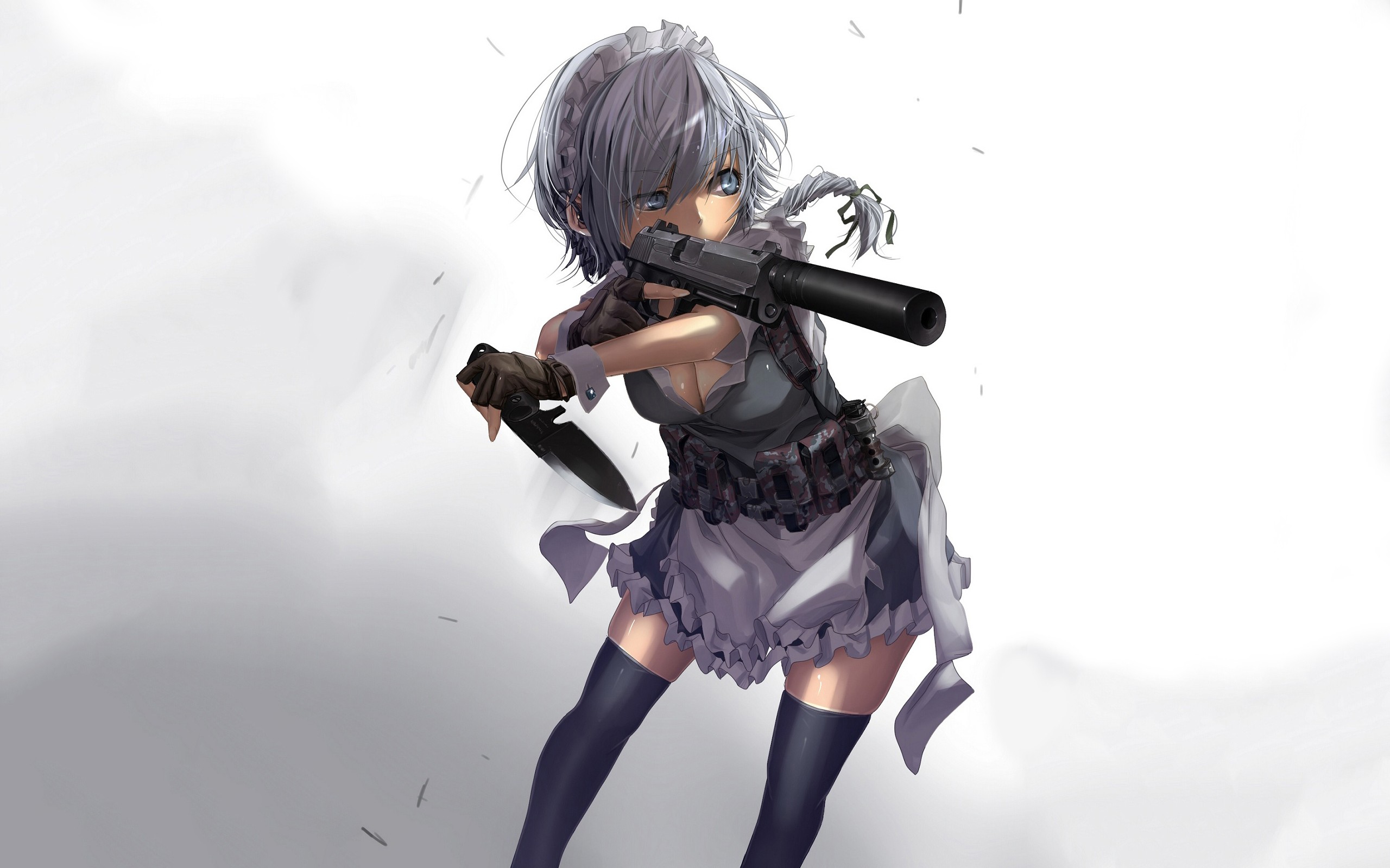 girl with gun wallpaper,anime,cg artwork,action figure,black hair,fictional character