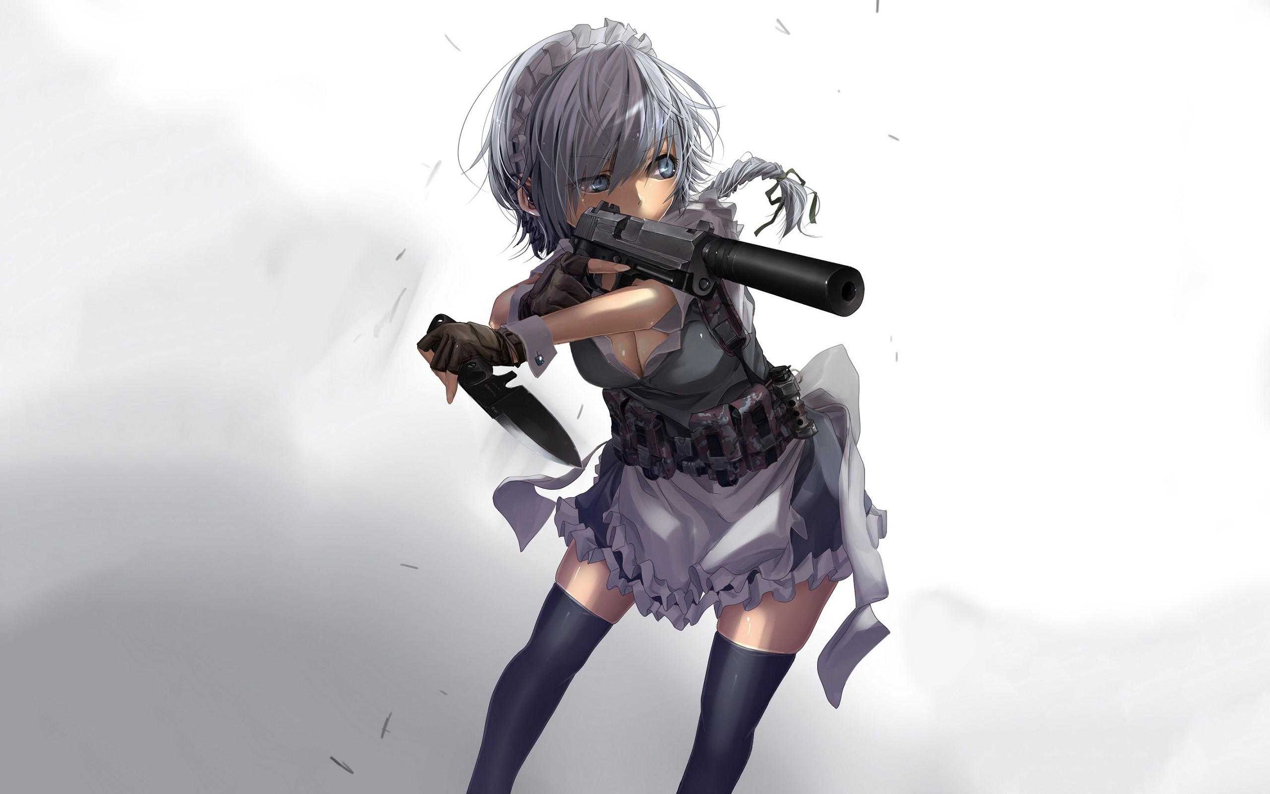 ragazza con sfondo di pistola,anime,cg artwork,action figure,capelli neri,personaggio fittizio