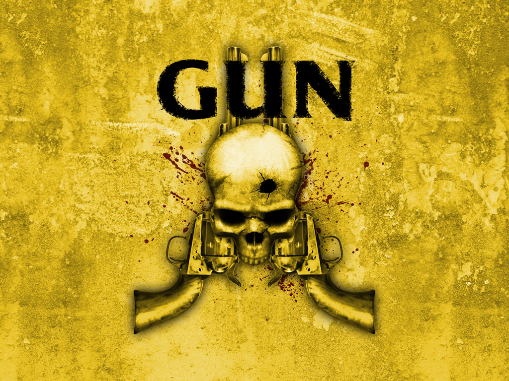 gun 315 wallpaper,yellow,text,font,skull,graphic design
