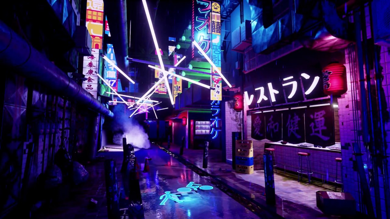 ネオ東京の壁紙,青い,紫の,光,ネオン,点灯