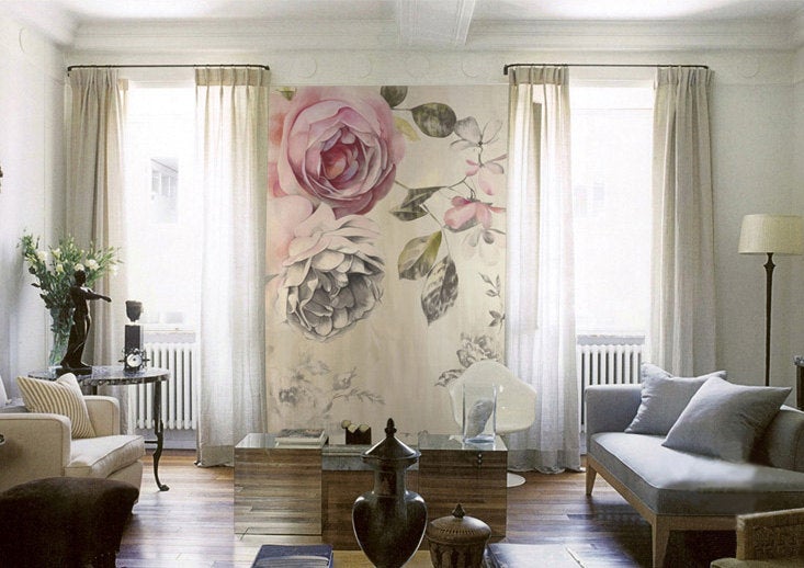 rose wallpaper for bedroom,living room,interior design,room,curtain,furniture