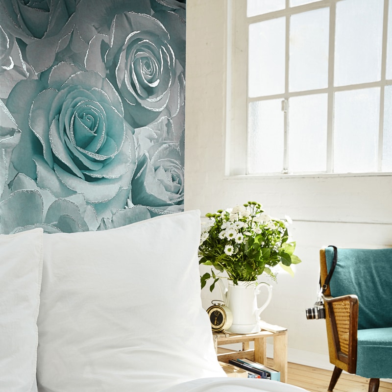 rosentapete für schlafzimmer,blau,weiß,aqua,zimmer,rose