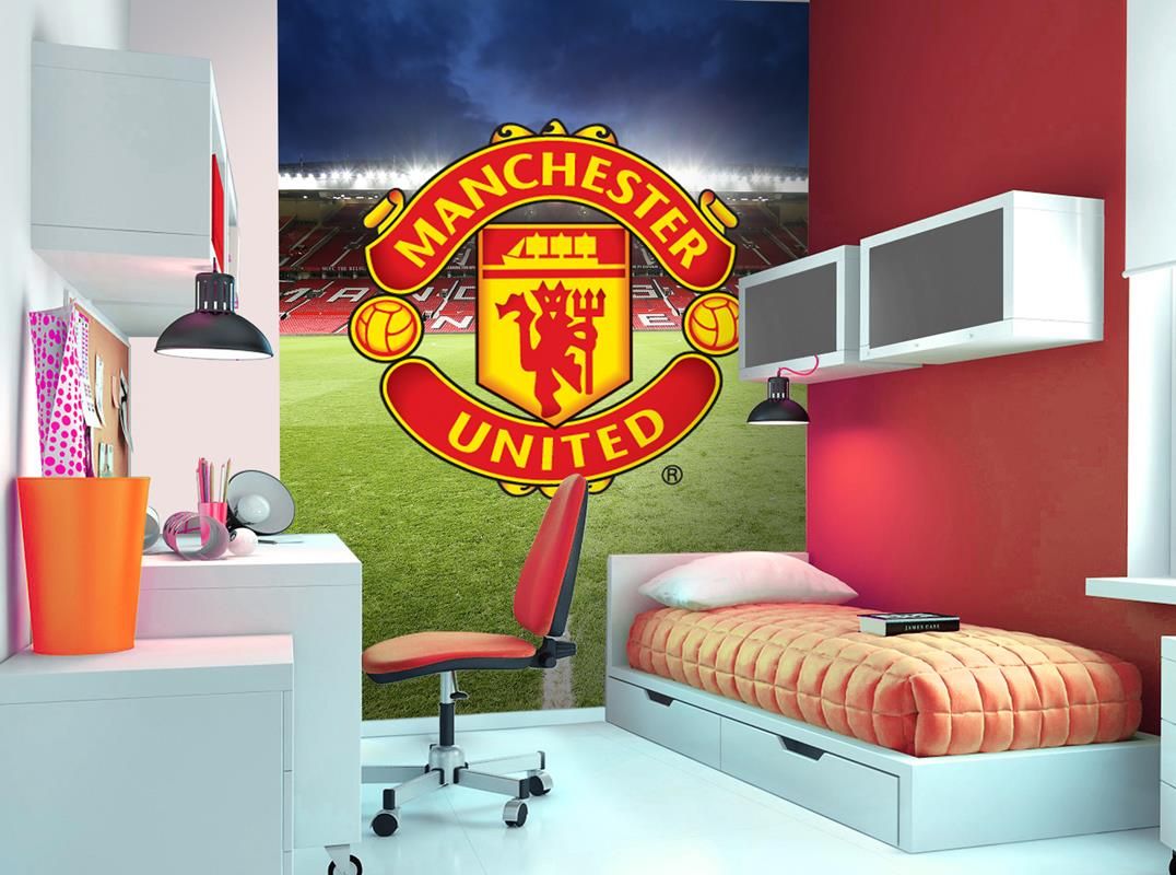 manchester united wallpaper for bedroom,room,furniture,interior design,wall sticker,couch