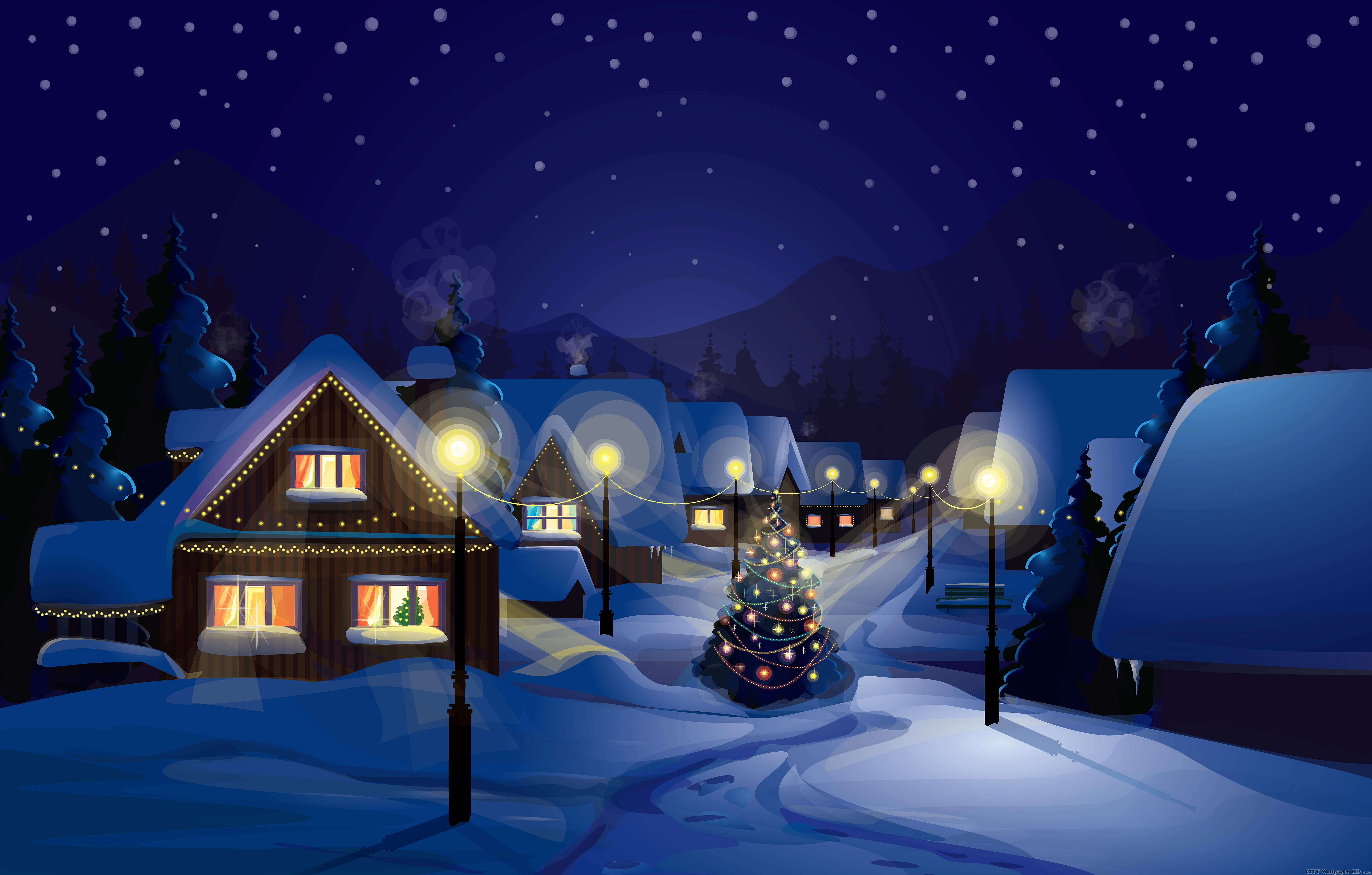 christmas night wallpaper,winter,snow,blue,christmas eve,sky