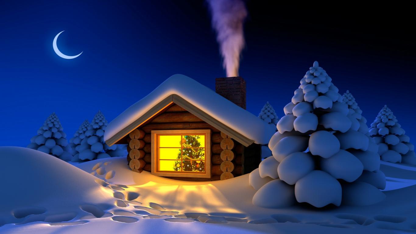 休日の3d壁紙,冬,空,雪,光,家