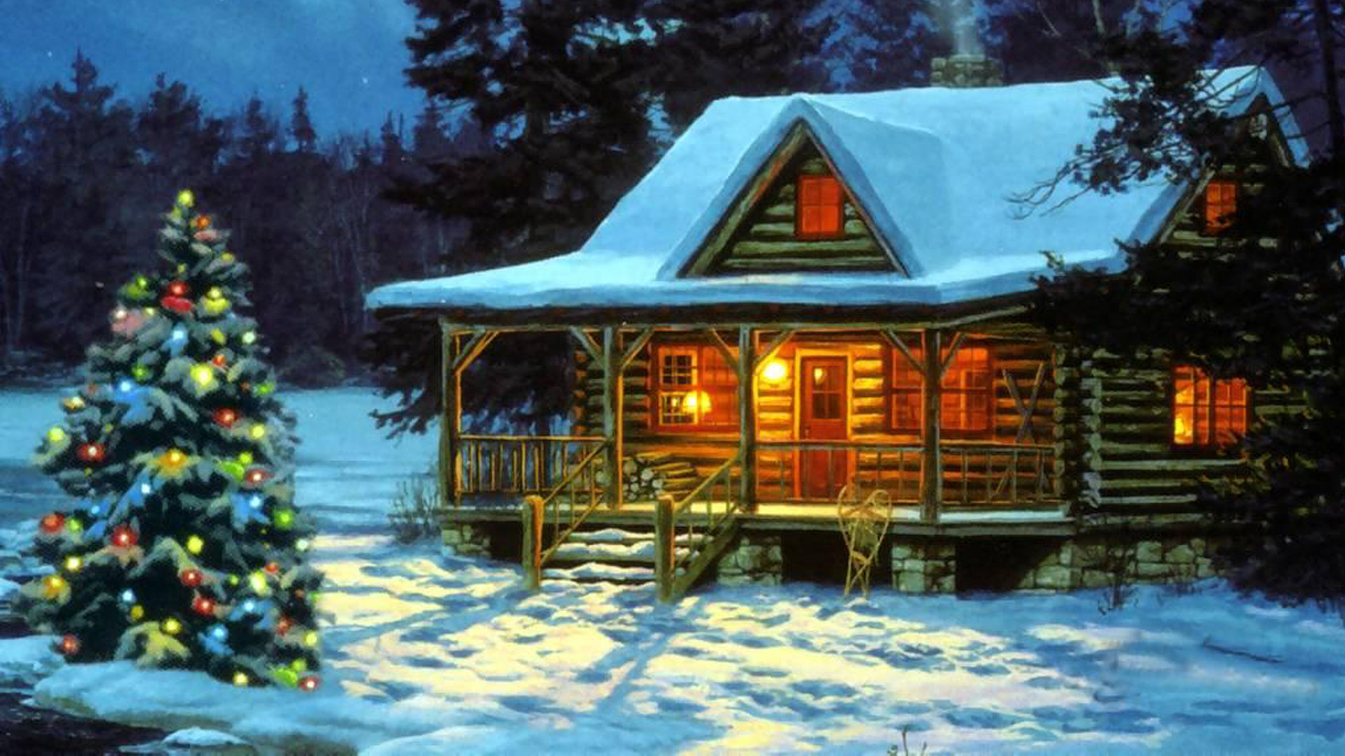 Christmas Cabin In The Woods- WallpaperUse