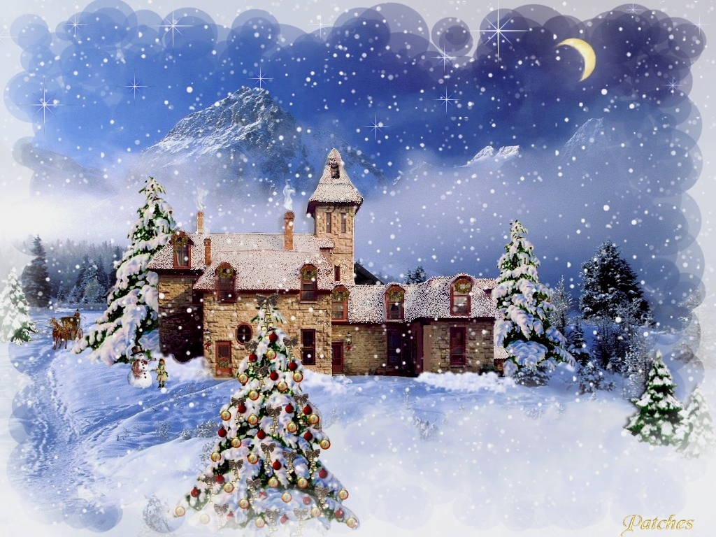 land weihnachten wallpaper,aquarellfarbe,winter,schnee,baum,heiligabend