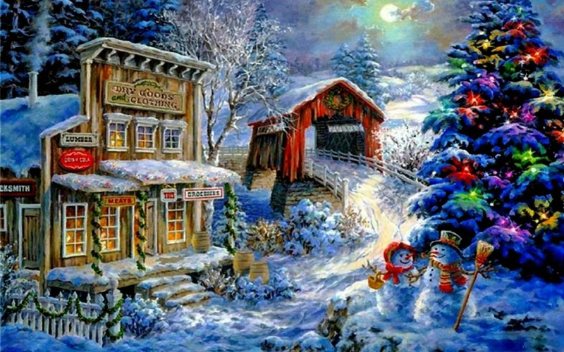 国のクリスマスの壁紙,冬,クリスマス・イブ,ペインティング,クリスマス,家