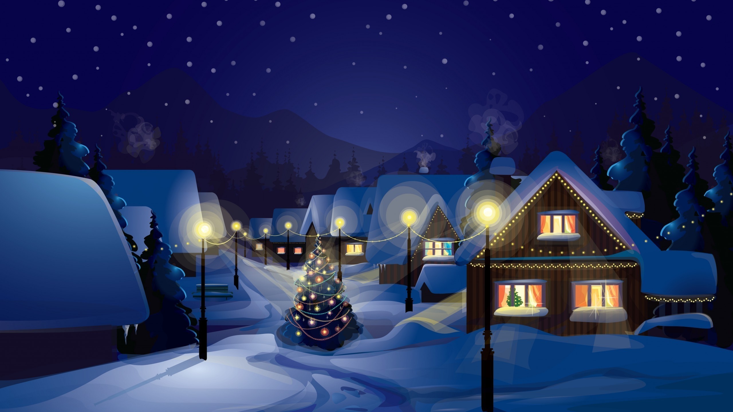 christmas village wallpaper,winter,blue,snow,sky,light