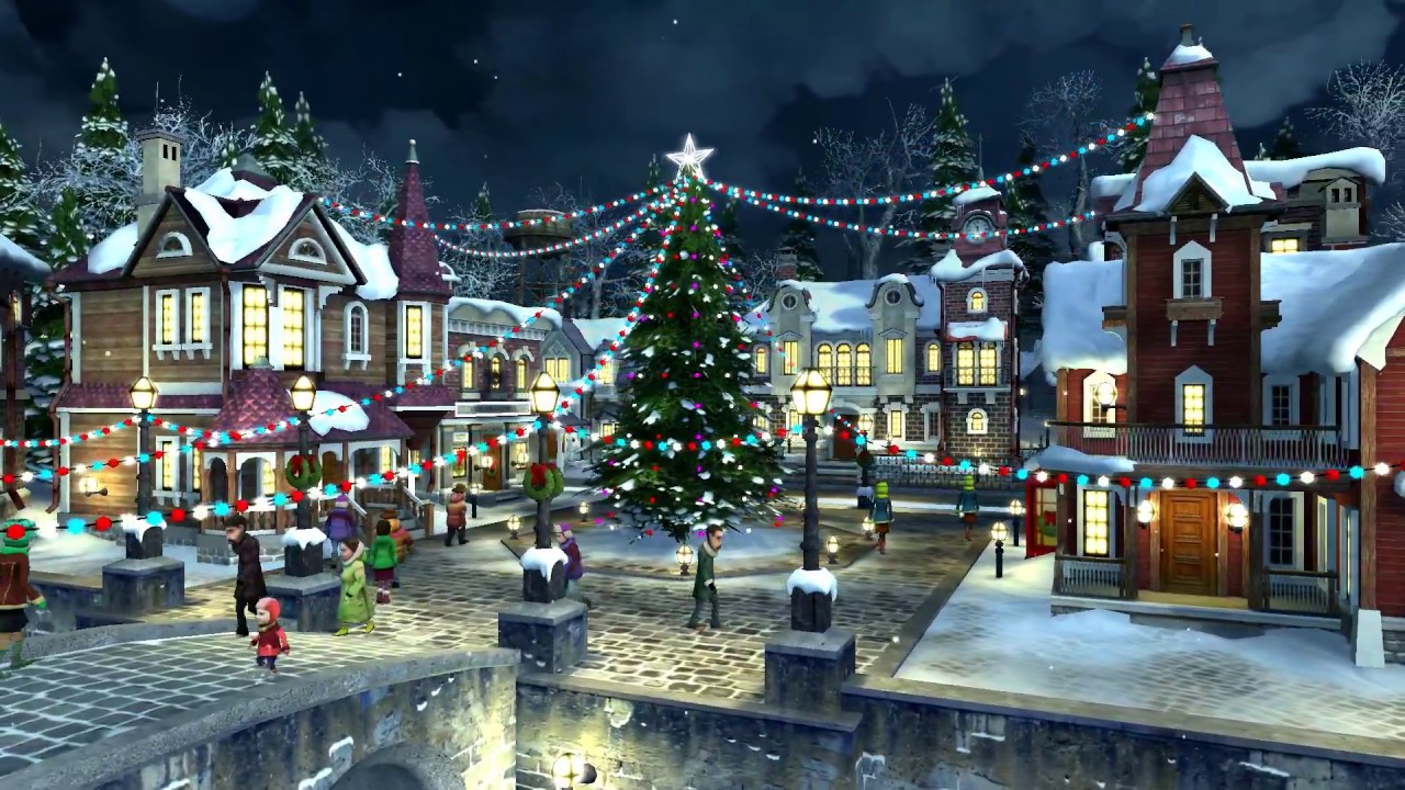 christmas village wallpaper,town,christmas tree,tree,human settlement,public space