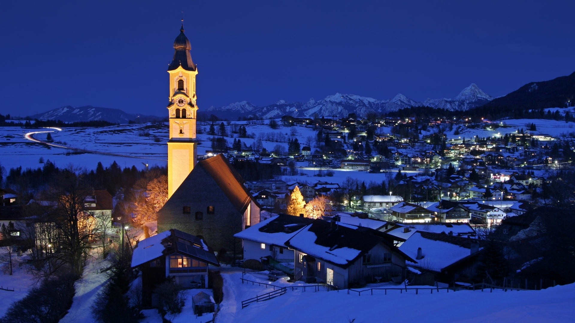 크리스마스 마을 벽지,겨울,눈,도시,하늘,밤