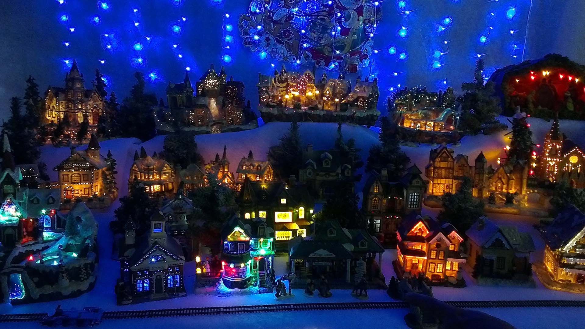 fond d'écran de village de noël,lumière,noël,éclairage,décoration de noël,bleu majorelle