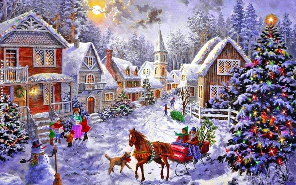 크리스마스 마을 벽지,크리스마스 이브,크리스마스,겨울,휴일,행사