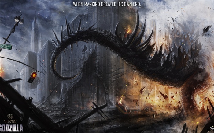 godzilla live wallpaper,cg artwork,digital compositing,illustration,fictional character,art