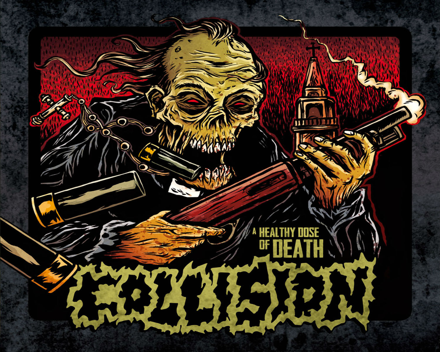 thrash metal wallpaper,skull,poster,fictional character,t shirt,illustration