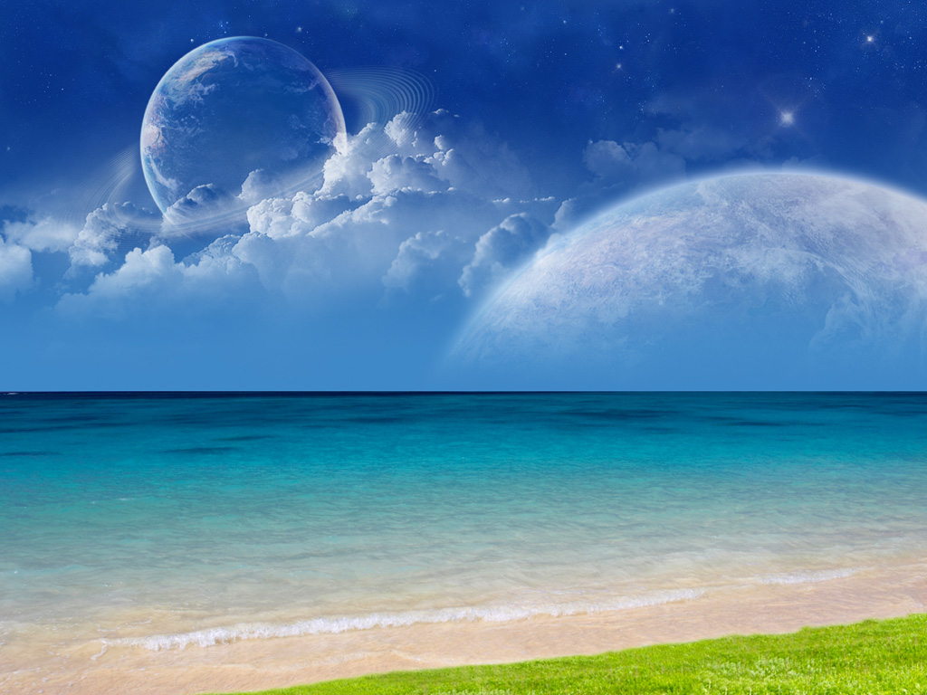 3d海の壁紙,空,自然,昼間,自然の風景,月