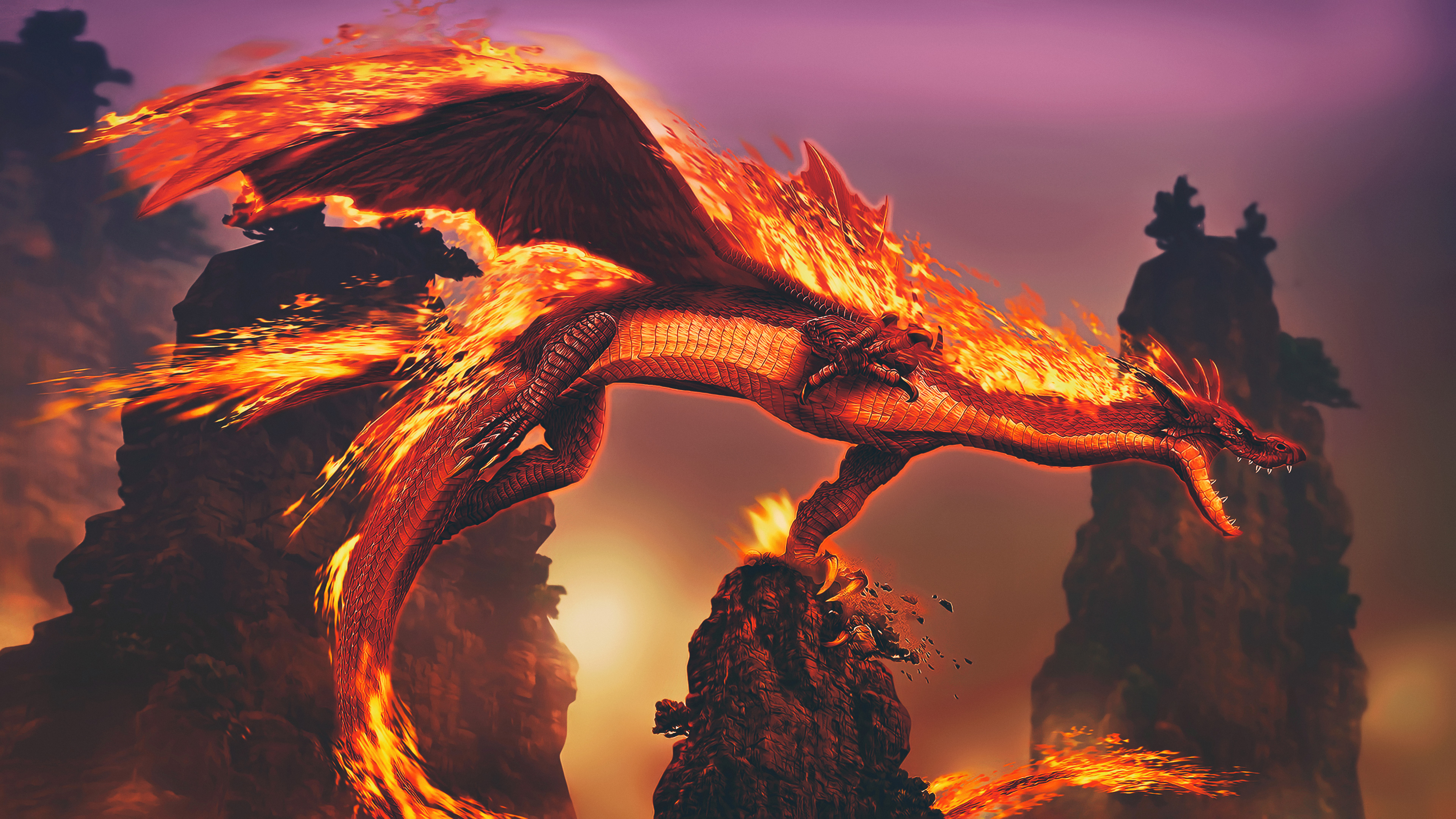 4k dragon wallpaper,geological phenomenon,heat,flame,sky,fire